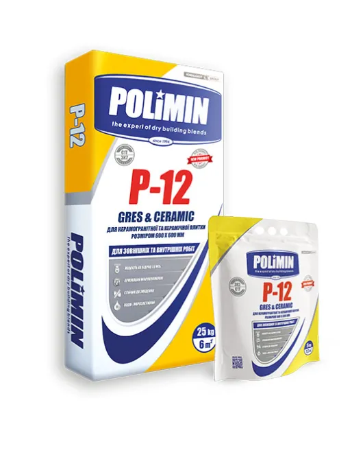 Клей для керамогранитной и керамической плитки Polimin P-12  (25 кг)
